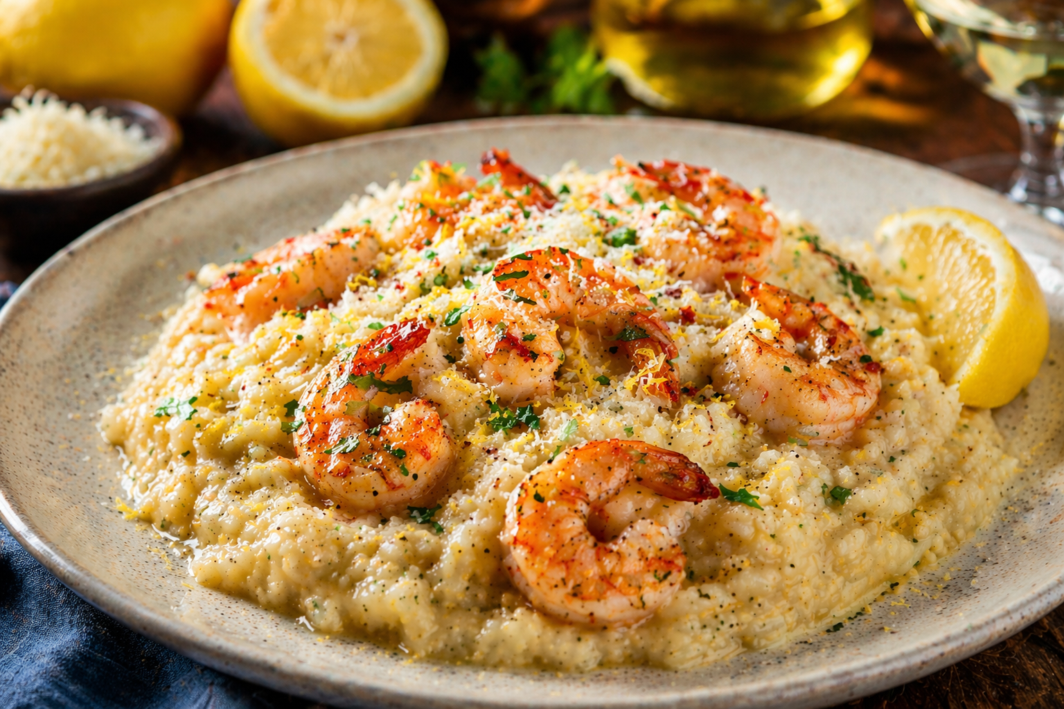 Risoto de Camarão ao Limão Siciliano
