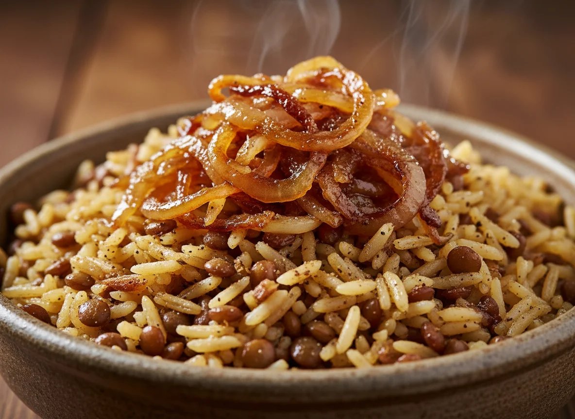Arroz com Lentilhas e Cebolas Caramelizadas