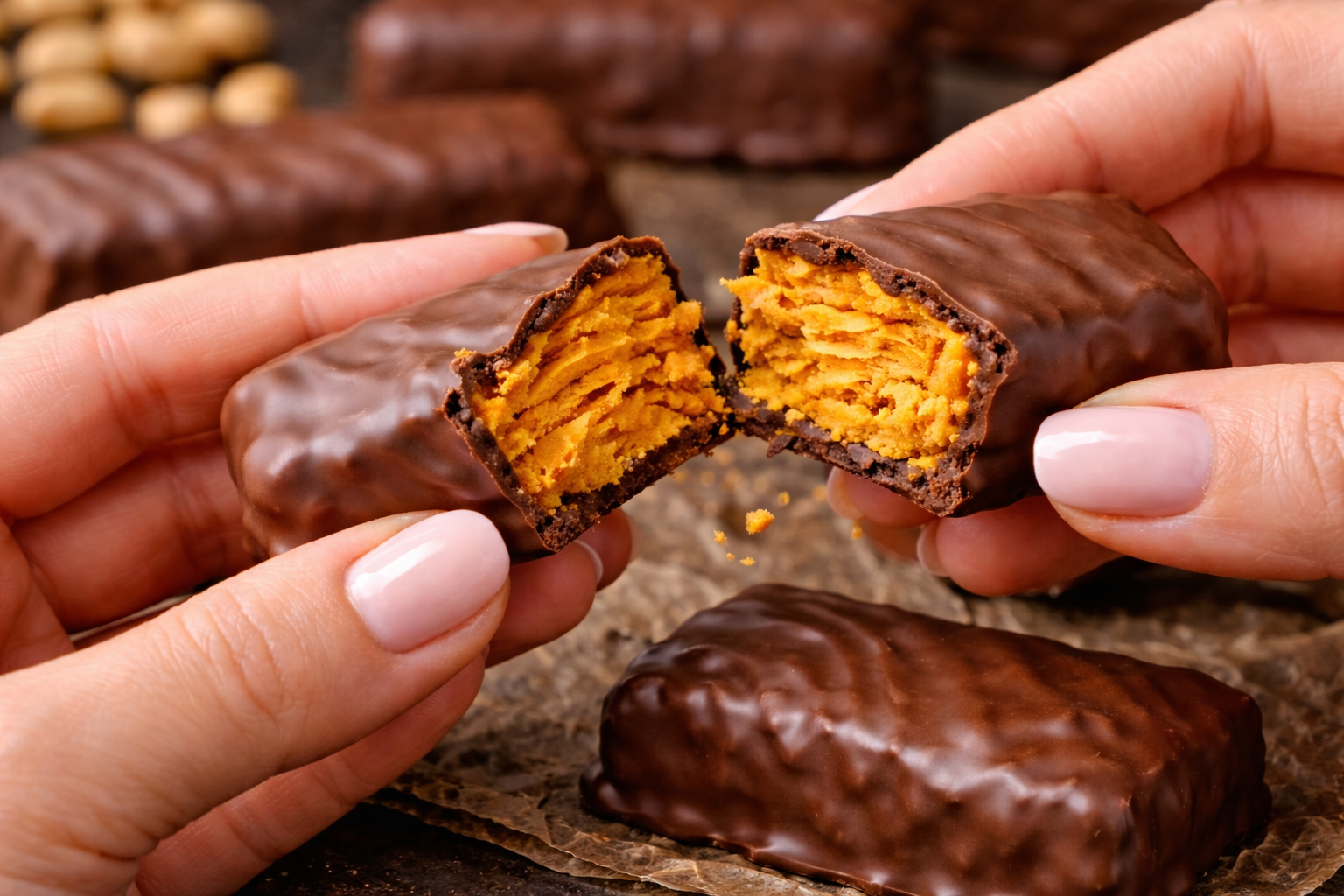 Barra Crocante Dourada de Amendoim com Chocolate