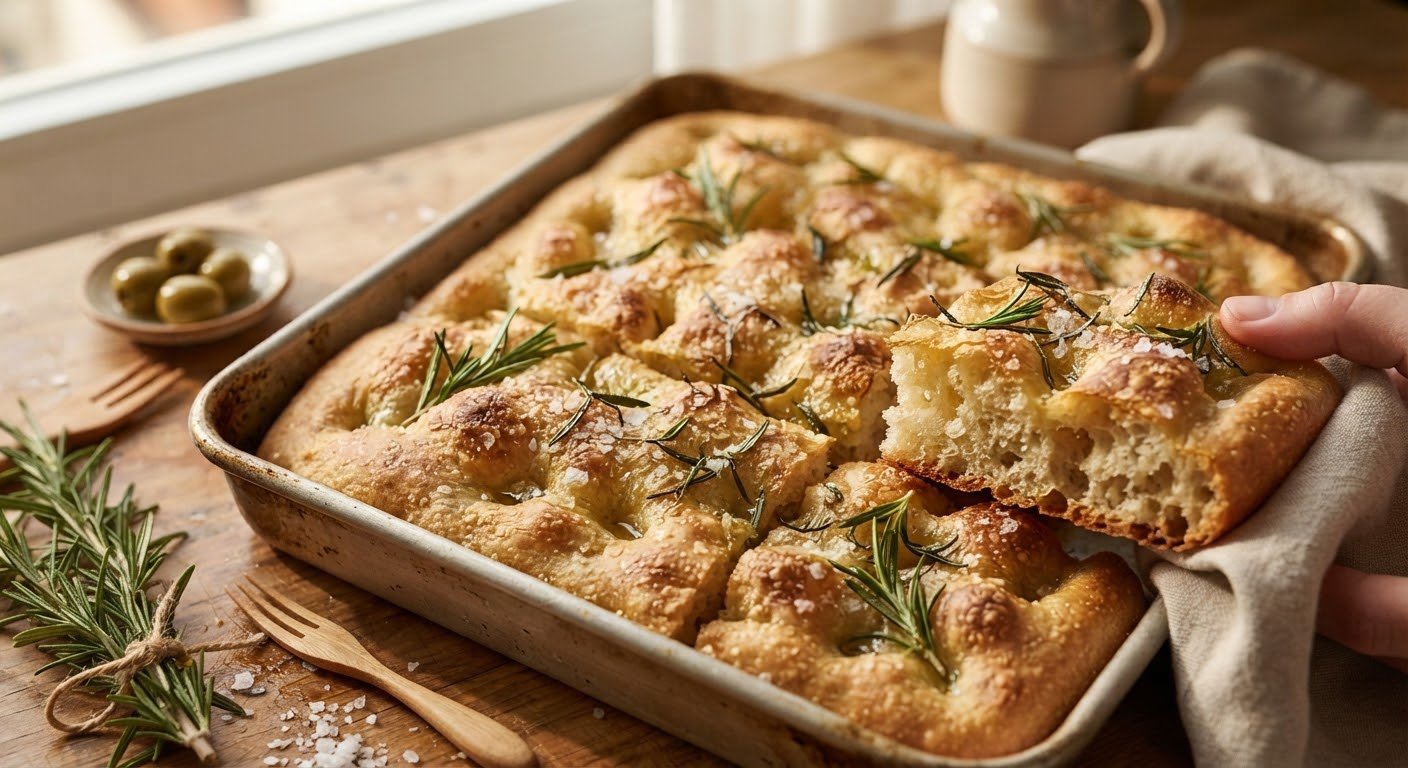 Focaccia Tradicional com Alecrim e Sal Grosso