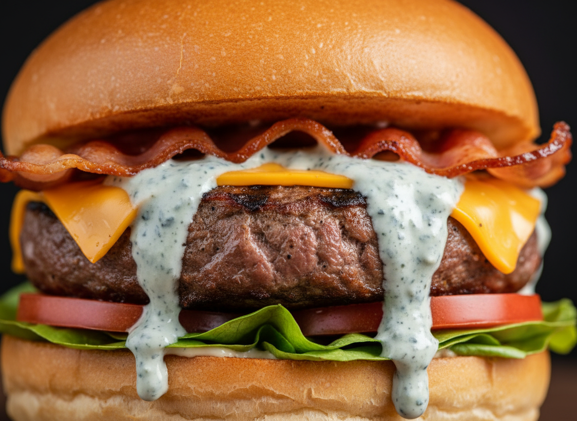 Hambúrguer Artesanal de Fraldinha com Bacon, Cheddar e Molho Gorgonzola