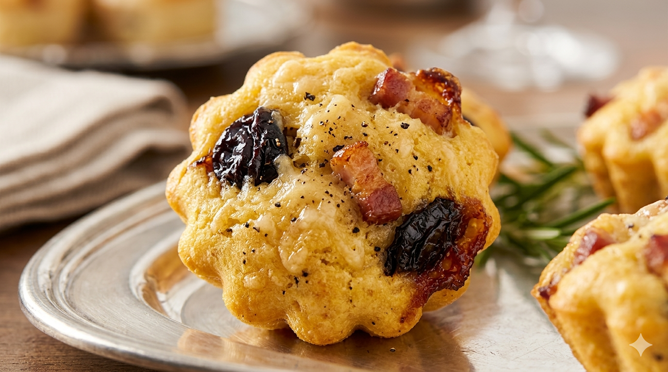 Madeleines Salgadas de Queijo, Bacon e Ameixa