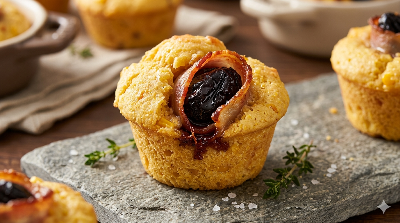 Muffin de Milho com Ameixa e Bacon
