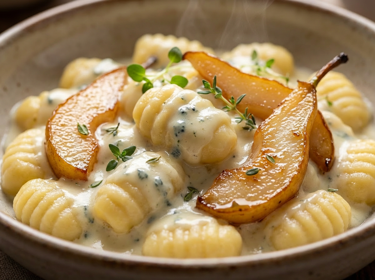 Nhoque de Mandioquinha ao Molho de Gorgonzola e Pera