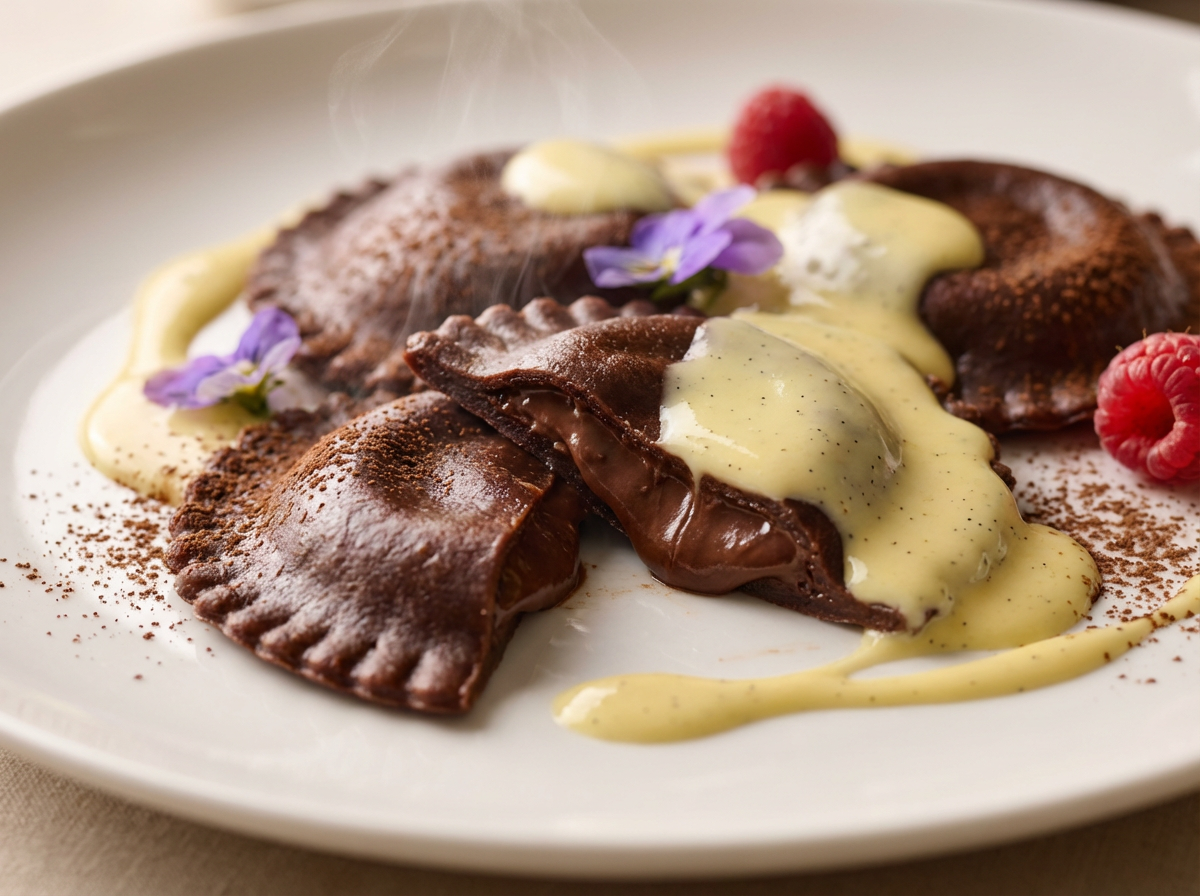 Ravioli de Chocolate com Creme de Baunilha