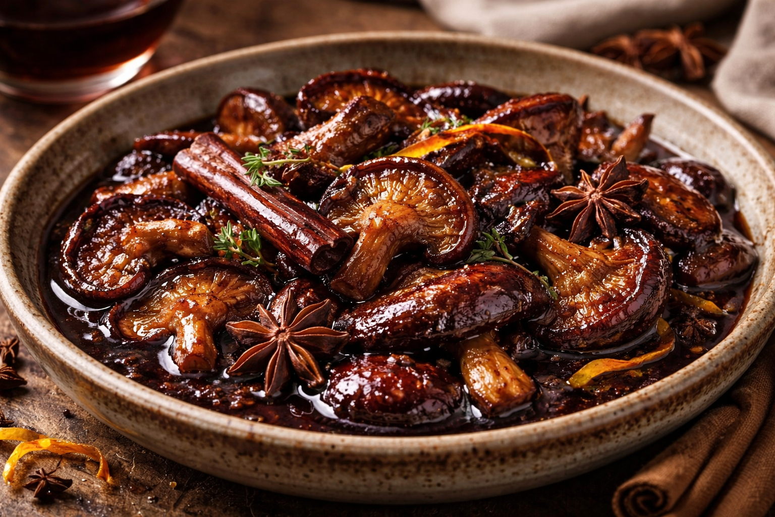 Shiitake Caramelizado com Vinho Tinto e Especiarias