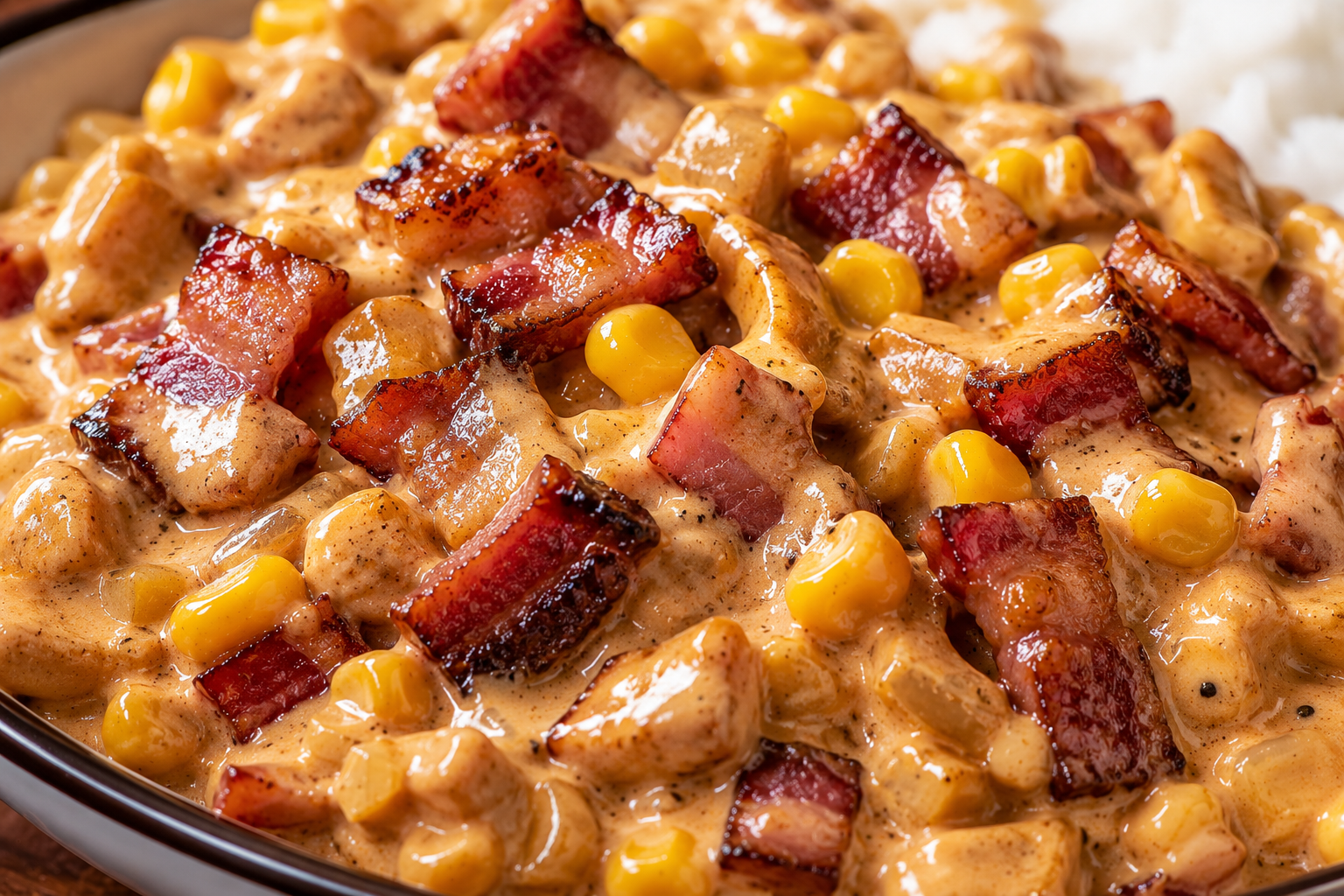 Strogonoff de Bacon com Milho no Microondas
