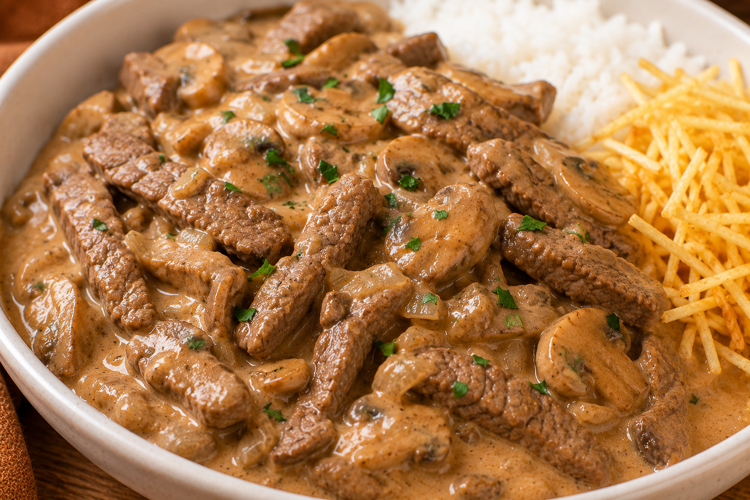 Strogonoff de Carne no Microondas