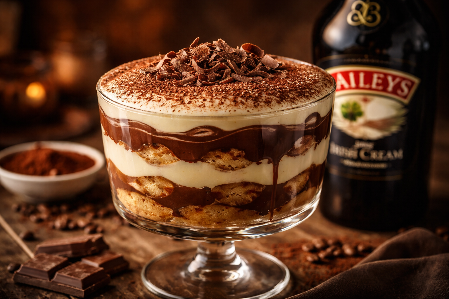 Tiramissu de Baileys com Creme de Confeiteiro e Chocolate