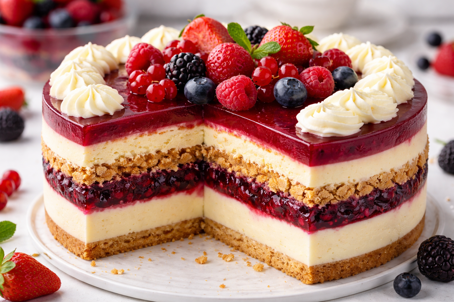 Torta Cheesecake Royale de Frutas Vermelhas com Creme Diplomata